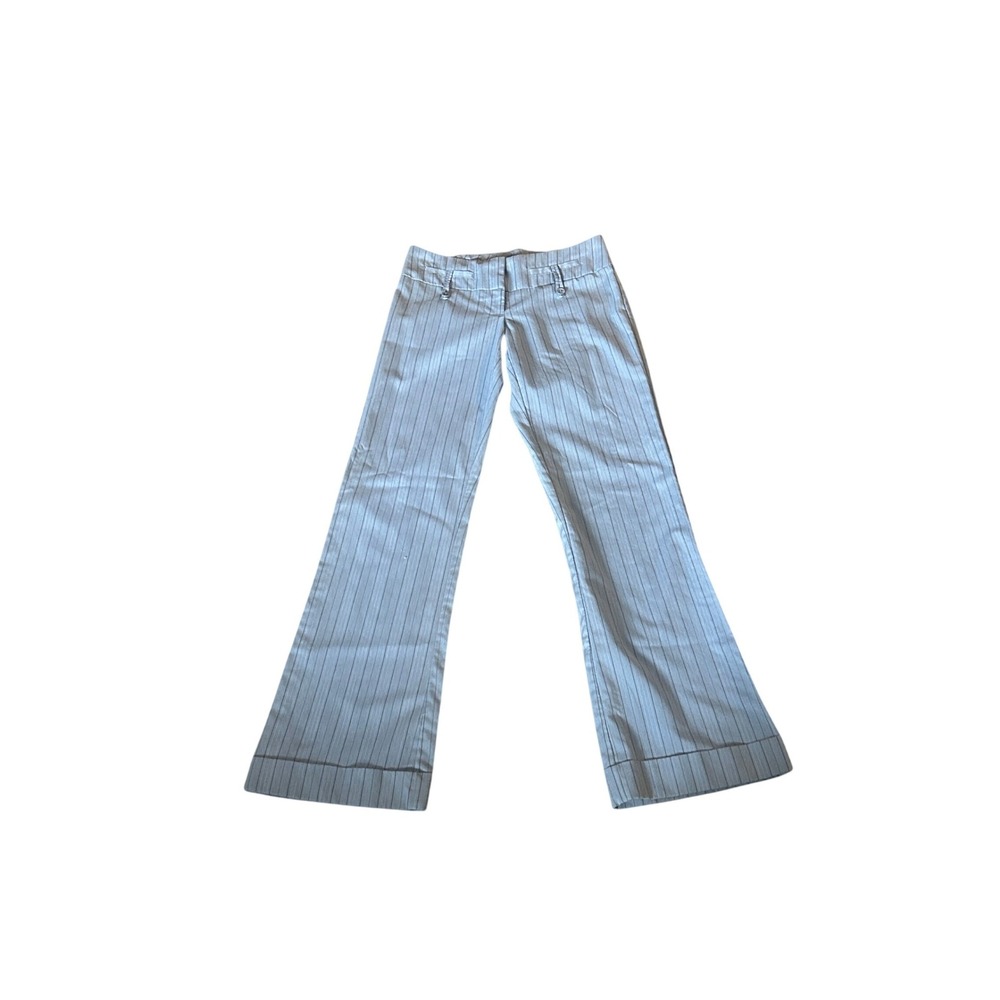 Y2K Hot Kiss Pinstripe Flare Trousers Blue Grey Low Rise Cuffed Hem Size 1 Y2K